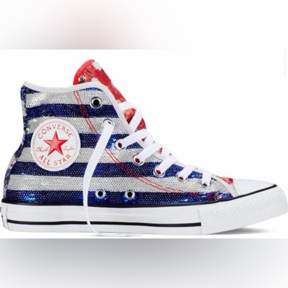 Converse Red, White, and Blue Sequin High-Tops